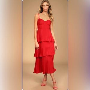 Elegant Red Tiered Maxi Dress